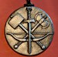 Fantasy medallions with weapons logo